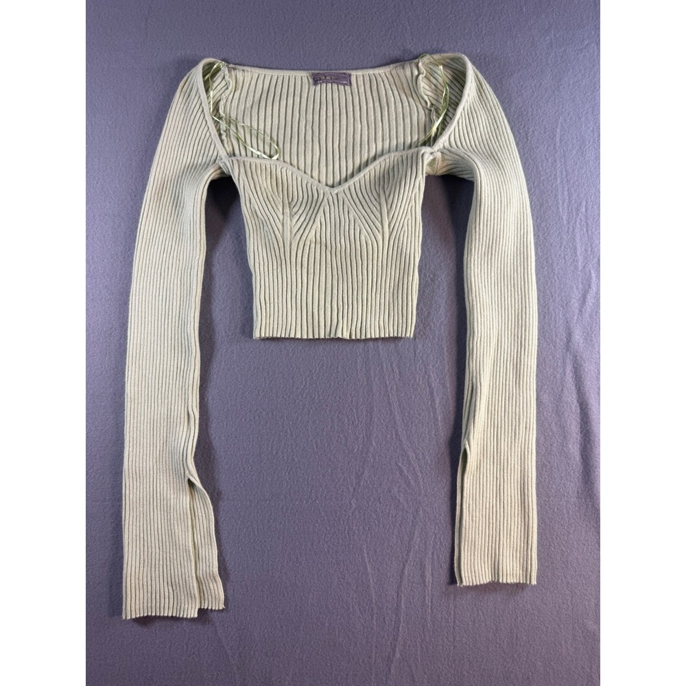 Urban Outfitters Sage Green Ribbed Sweetheart Neck Corset Knit Crop Top Small